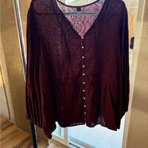 Old Navy Deep Red Button-Up Blouse